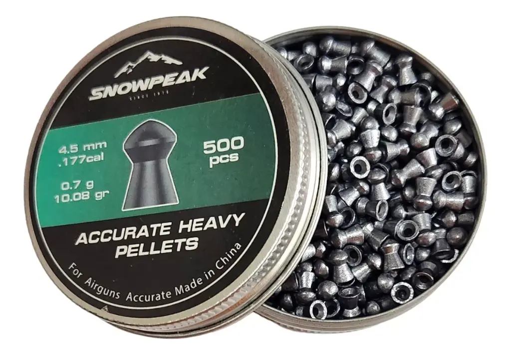 SNOWPEAK Diábolo Lead Pellet 4.5 mm ACCURATE HEAVY PELLETS 10.08 GR Lata con 500 pcs