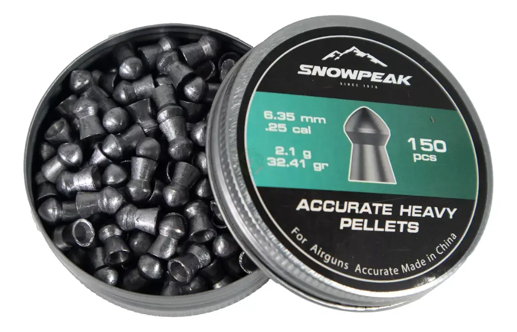 SNOWPEAK Diábolo Lead Pellet 6.35 mm ACCURATE HEAVY PELLETS 32.41 GR Lata con 150 pcs