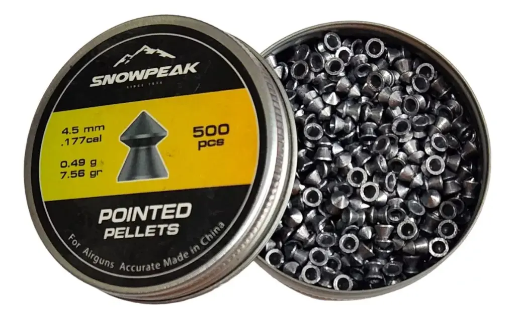 SNOWPEAK Diábolo Lead Pellet 4.5 mm POINTED PELLETS 7.56 GR Lata con 500 pcs