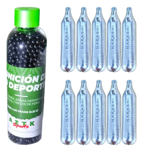 [KT.10.AZCO212G.AZ006B_45] Kit Aztk De 10 Tanques Co2 Para Pistola Y 1500 Balines Negro