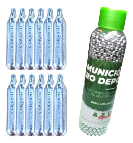 [KT.12.AZCO212G.AZ006P_45] 12 Cartuchos Tanque De Co2 + 1500 Municion De Acero 4.5 Aztk