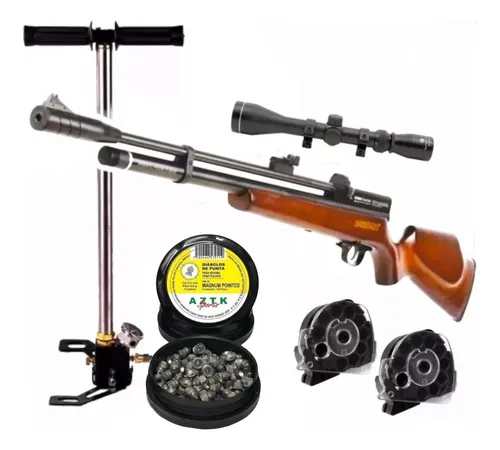 [KT.1341_55.ZY0013SS.6032432.DPM_55] Kit Beeman Pcp Bomba Y Rifle Chief 2 Plus Madera + Mira 4x32